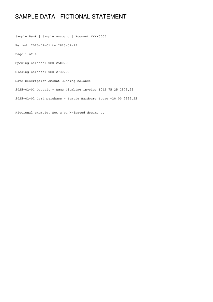 Bank statement statement, source page 1